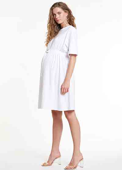 Yarım Kollu Beyaz Örme Hamile Elbisesi Dress Australia - Thumbnail