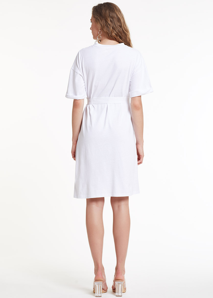 Yarım Kollu Beyaz Örme Hamile Elbisesi Dress Australia